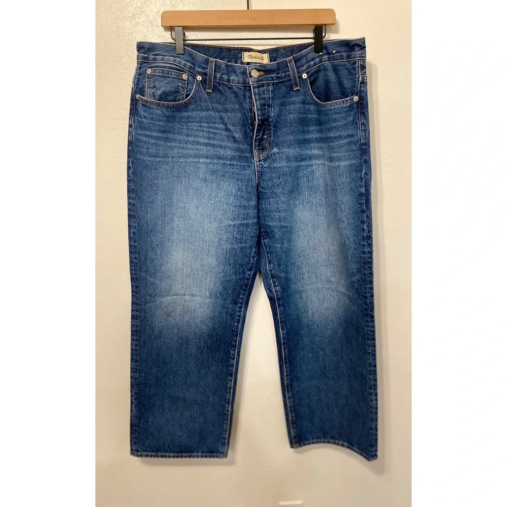 Madewell Low Slung Straight Jeans Button Fly Medium Wash Denim 32P - Picture 4 of 14